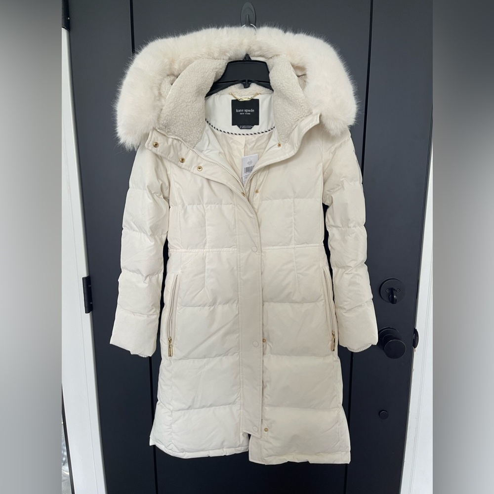 Kate Spade NEW with tags white fur hood puffer coat